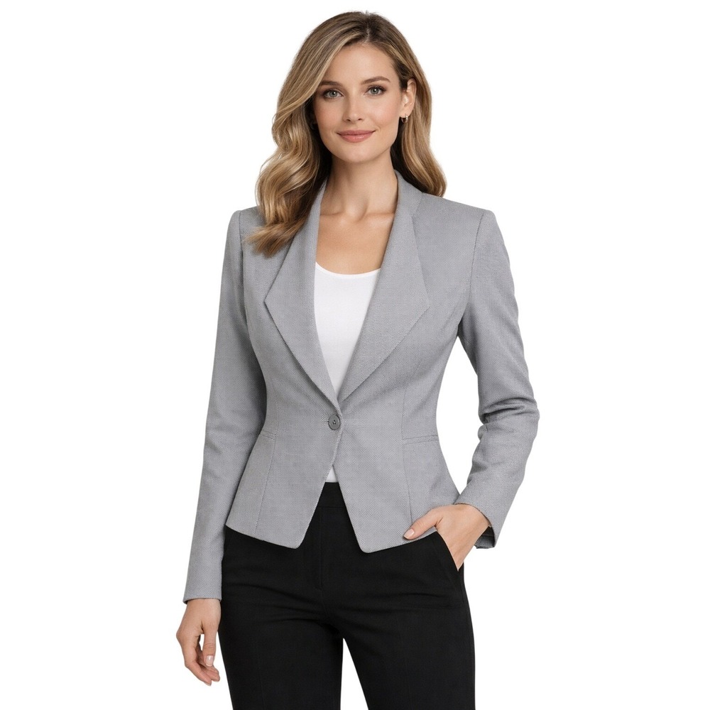 White House Black Market Grey Herringbone Blazer Single Button Peplum Jacket 10